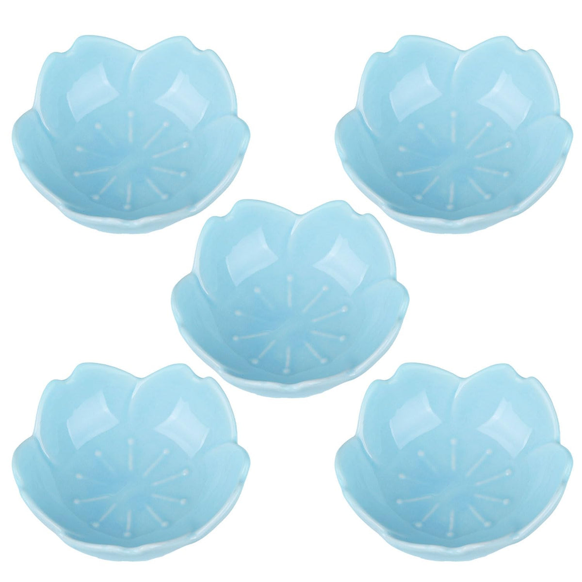 WHJY White Cherry Blossom Dish Set, Cute Pink Ceramic Plates, Sauce/Seasoning Dish, Sushi Dishes, Soy Dipping Bowl, Dessert, Appetizer Plates, Serving Dish for Kitchen Home – Set of 5