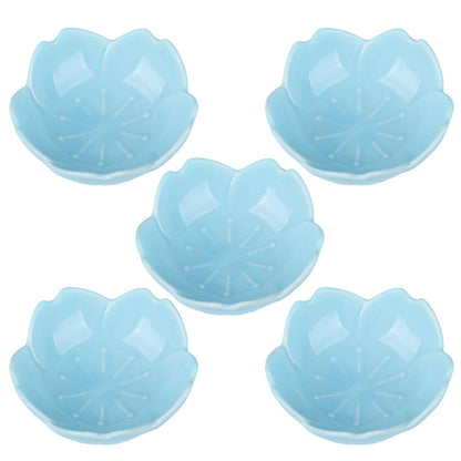 WHJY White Cherry Blossom Dish Set, Cute Pink Ceramic Plates, Sauce/Seasoning Dish, Sushi Dishes, Soy Dipping Bowl, Dessert, Appetizer Plates, Serving Dish for Kitchen Home – Set of 5