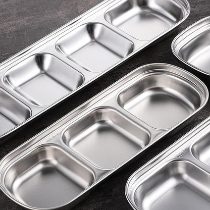 XIYUAN 3 Piece Stainless Steel Sauce Tray, Divided DippingTray, 3 Compartment Appetizer Serving Tray for Sauce, Ketchup, Dressing, Silver, 8 X 3 Inches (3 Compartment)