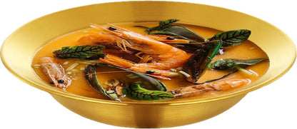 Unbreakable Large Gold Serving Plate Bowl for Party Provide Food - Wide Rim Deep Large Capacity Bowl Plates for Salad Soup Pasta Noodle Fruits Serving Bowls 2 PCS Stainless Steel 14 Inch