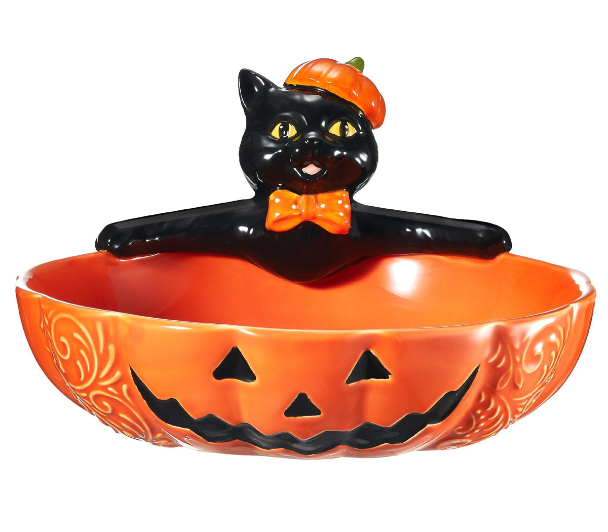 Metahom 8 Inch Halloween Candy Dish, Ceramic Pumpkin Candy Bowl, 28 Oz