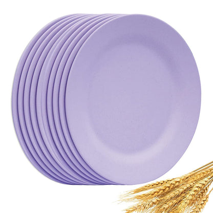 Set of 10 Large Dinner Plates 11 Inch, Reusable Wheat Straw Dessert Dishes, Round Pasta Salad Serving Plate, Unbreakable Kids Fiber Tableware for Party Steak Pizza (Beige)