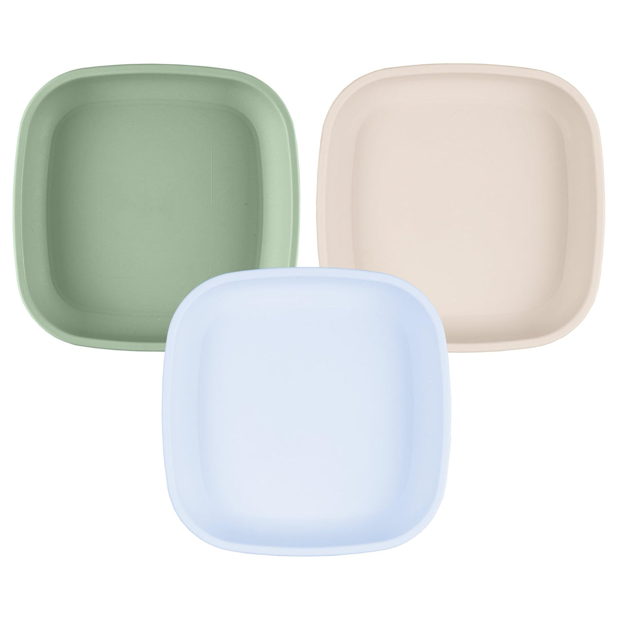 Re-Play Toddler Plates - 22 Oz. Deep-Walled Flat Kids Plates - Dishwasher & Microwave Safe - Made in USA - Set of 3-7.37" x 7.37" x 1.25" - True Blue