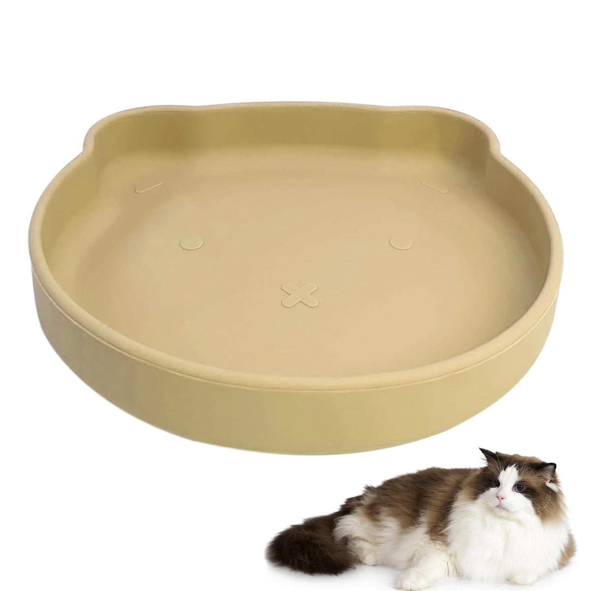 Silicone Cat Food Bowl Shallow Dishes 5.9in Wide Cats Bowls Set of 2 Kitty Plates Relief Whisker Fatigue Puppy Feeding Bowl for Dry Food and Wet Food Indoor (Round Green)