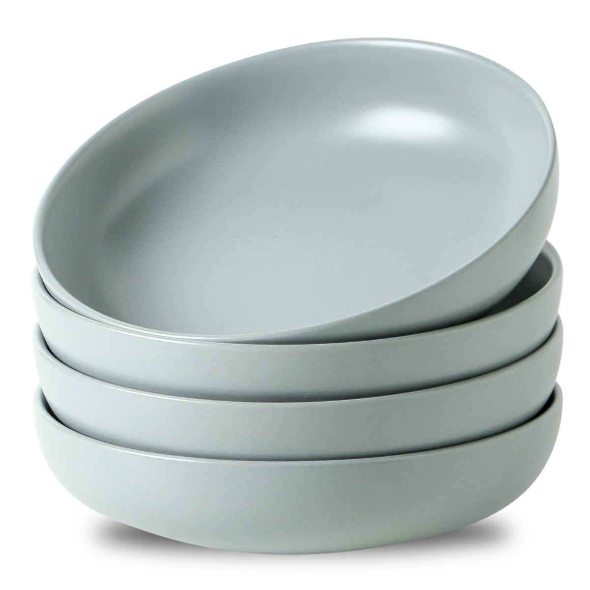 Stoneware Pasta Bowls, 34 oz Large Salad Bowl Set of 4, Ceramic Serving Bowls for Ramen, Pasta, Fruit, Cereal, Dinner, Wide and Shallow Bowls, Microwave & Dishwasher Safe, Matte Black