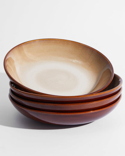 Pokini 8.75 Inch Large Ceramic Pasta Bowls, 32 Oz Reactive Glaze Stoneware Pasta Serving Bowls Set of 4 for Kitchen, Wide Bowls for Fruit,Pasta,Salad,Soup, Scratch Resistant-Brown and Green