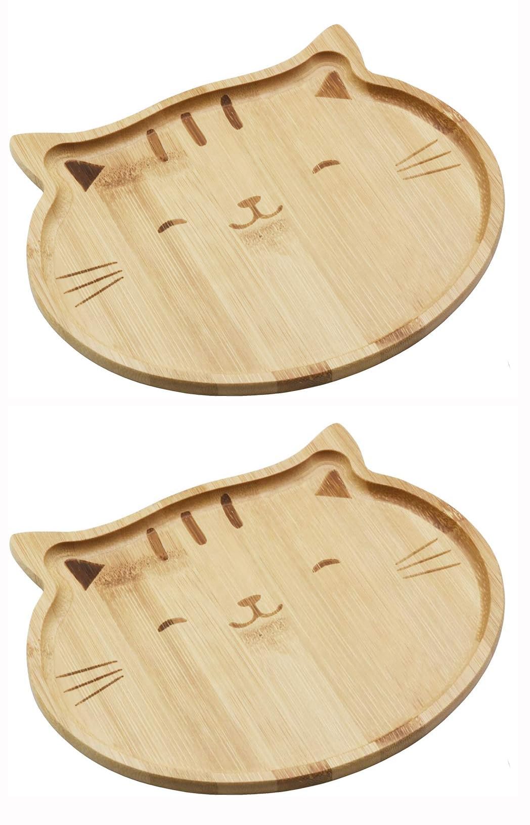 JB Home Collection 4572, Bamboo Cat Shape Food Plate for Snacks Appetizer Fruit Vegetable | Food Platter | Picnic Kitchen Party | Eco-Friendly Plates, 7"x6.5", Cat Face, 1 Pack