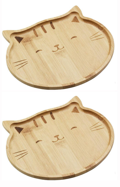 JB Home Collection 4572, Bamboo Cat Shape Food Plate for Snacks Appetizer Fruit Vegetable | Food Platter | Picnic Kitchen Party | Eco-Friendly Plates, 7"x6.5", Cat Face, 1 Pack