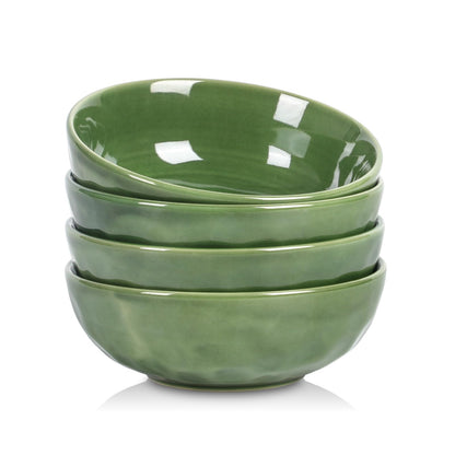 vicrays Ceramic Salad Bowls Set for Kitchen, Serving - 32 Ounce Soup Bowls, Pasta Bowls, Chip Resistant, Dishwasher Microwave Safe, Large, Fluted, stoneware, Set of 4 (Green)