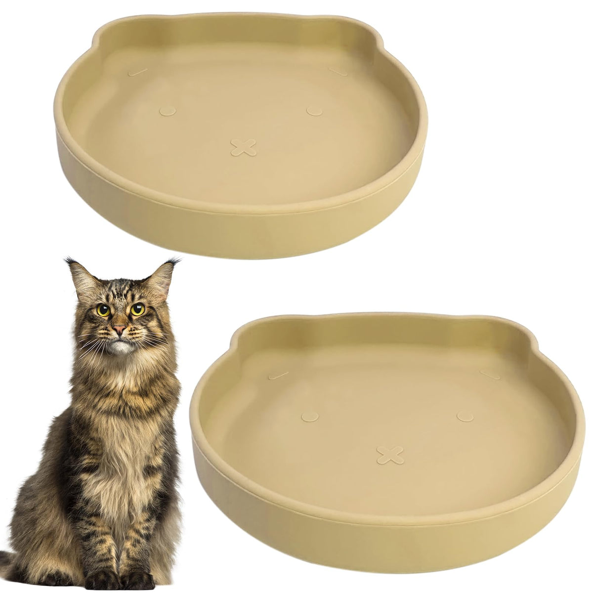 Silicone Cat Food Bowl Shallow Dishes 5.9in Wide Cats Bowls Set of 2 Kitty Plates Relief Whisker Fatigue Puppy Feeding Bowl for Dry Food and Wet Food Indoor (Round Green)