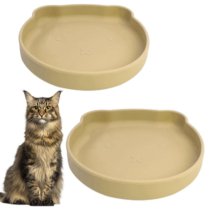 Silicone Cat Food Bowl Shallow Dishes 5.9in Wide Cats Bowls Set of 2 Kitty Plates Relief Whisker Fatigue Puppy Feeding Bowl for Dry Food and Wet Food Indoor (Round Green)