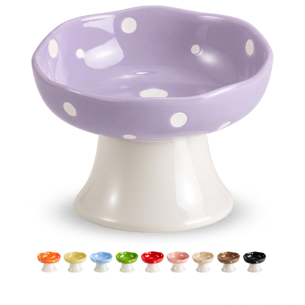 Pink Mushroom Cat Bowl, Elevated Ceramic Feeding Bowl