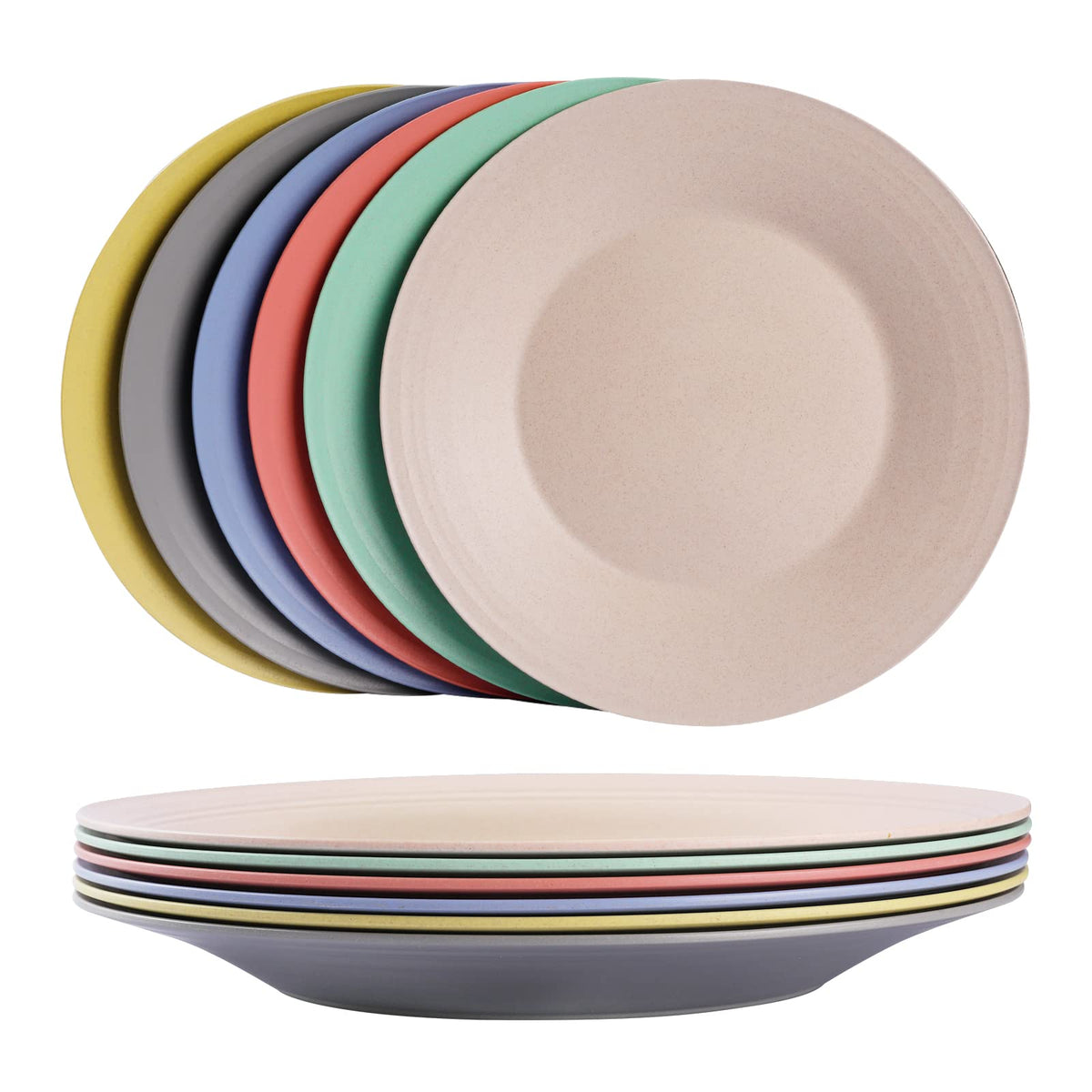 10inch/6pcs Dishwasher & Microwave Safe Wheat Straw Plates - Lightweight Reusable Unbreakable Dinner Plates, Non-toxin, BPA Free and Healthy for Kids & Adults