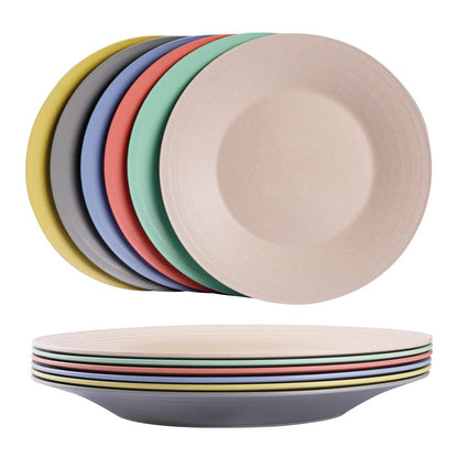 10inch/6pcs Dishwasher & Microwave Safe Wheat Straw Plates - Lightweight Reusable Unbreakable Dinner Plates, Non-toxin, BPA Free and Healthy for Kids & Adults