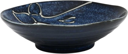 Urban Tokyo Minoware Porcelain Deep Dish Plate, Bowls, Navy Blue Ocean Whale Design, Kujira Youhenkon, Made in Japan, Tableware Restaurant or Home (8.25" D Deep Plate)