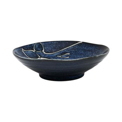 Urban Tokyo Minoware Porcelain Deep Dish Plate, Bowls, Navy Blue Ocean Whale Design, Kujira Youhenkon, Made in Japan, Tableware Restaurant or Home (8.25" D Deep Plate)