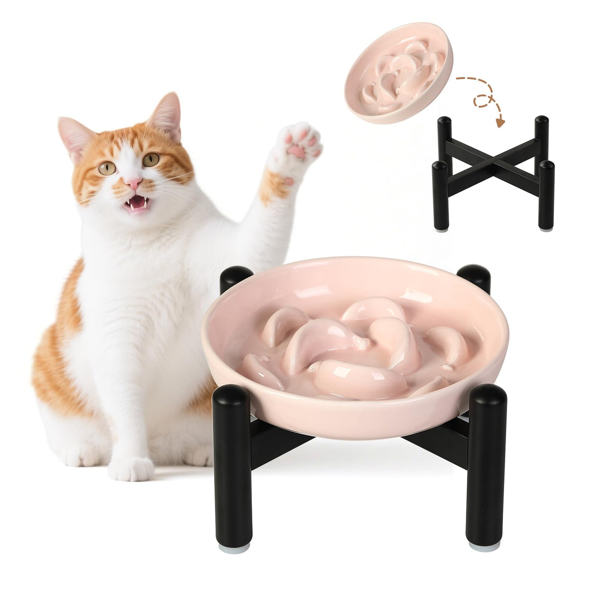 Ceramic Slow Feeder Cat Bowl, 6.3'' Wide Whisker Friendly Cat Puzzle Feeder