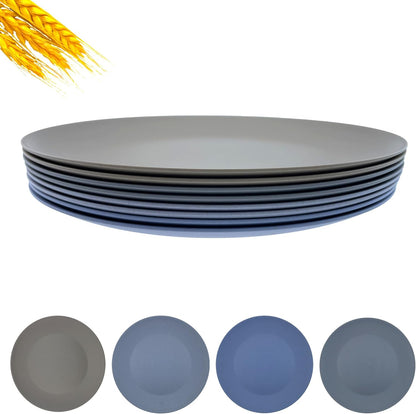 Wheat Straw Plate set 8, 10inch Reusable Plastic Plates Grey Stone