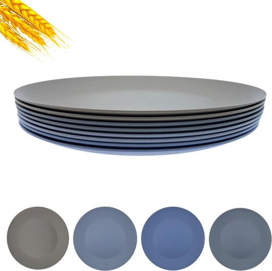 Wheat Straw Plate set 8, 10inch Reusable Plastic Plates Grey Stone