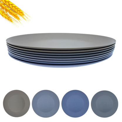 Wheat Straw Plate set 8, 10-inch Reusable Plastic Plates Blue Teal