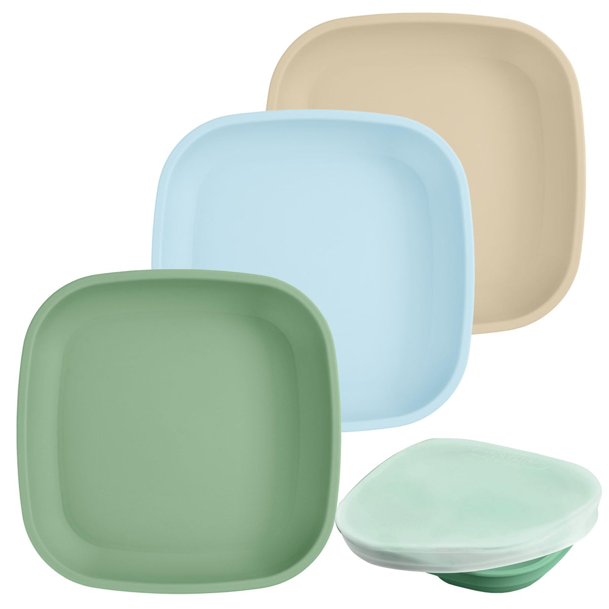 Re-Play Toddler Plates - 22 Oz. Deep-Walled Flat Kids Plates - Dishwasher & Microwave Safe - Made in USA - Set of 3-7.37" x 7.37" x 1.25" - True Blue