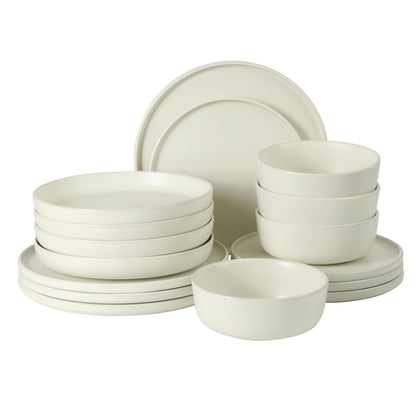 Gibson Elite Tribeca Loft 16-Piece Dinnerware Set – Matte Black and Blue Reactive Glaze Stoneware, Double Bowl Round Plates and Bowls – Modern Rustic Dinnerware for 4, Dishwasher & Microwave Safe