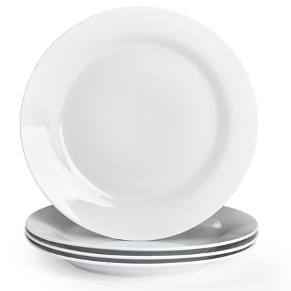 Ceramic Soup Bowls Shallow Plates, Halloween 4 Pack White Dinner Bowls Plates, Porcelain Wide Rim, 8.5" (8.5 oz) Shallow Bowls Ideal for Soup Dessert Salad and Pasta, Microwave and Dishwasher Safe
