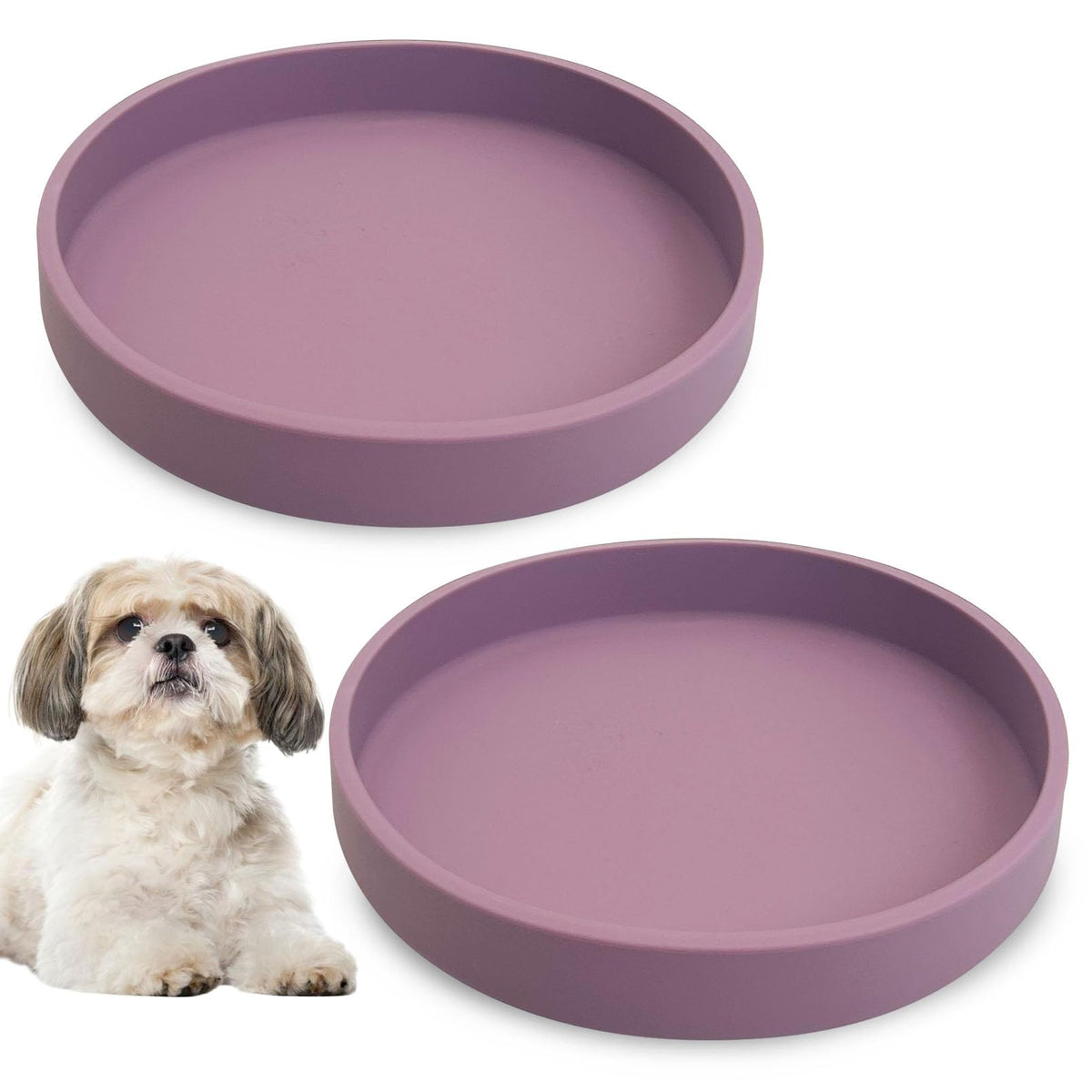 Silicone Cat Food Bowl Shallow Dishes 5.9in Wide Cats Bowls Set of 2 Kitty Plates Relief Whisker Fatigue Puppy Feeding Bowl for Dry Food and Wet Food Indoor (Round Green)
