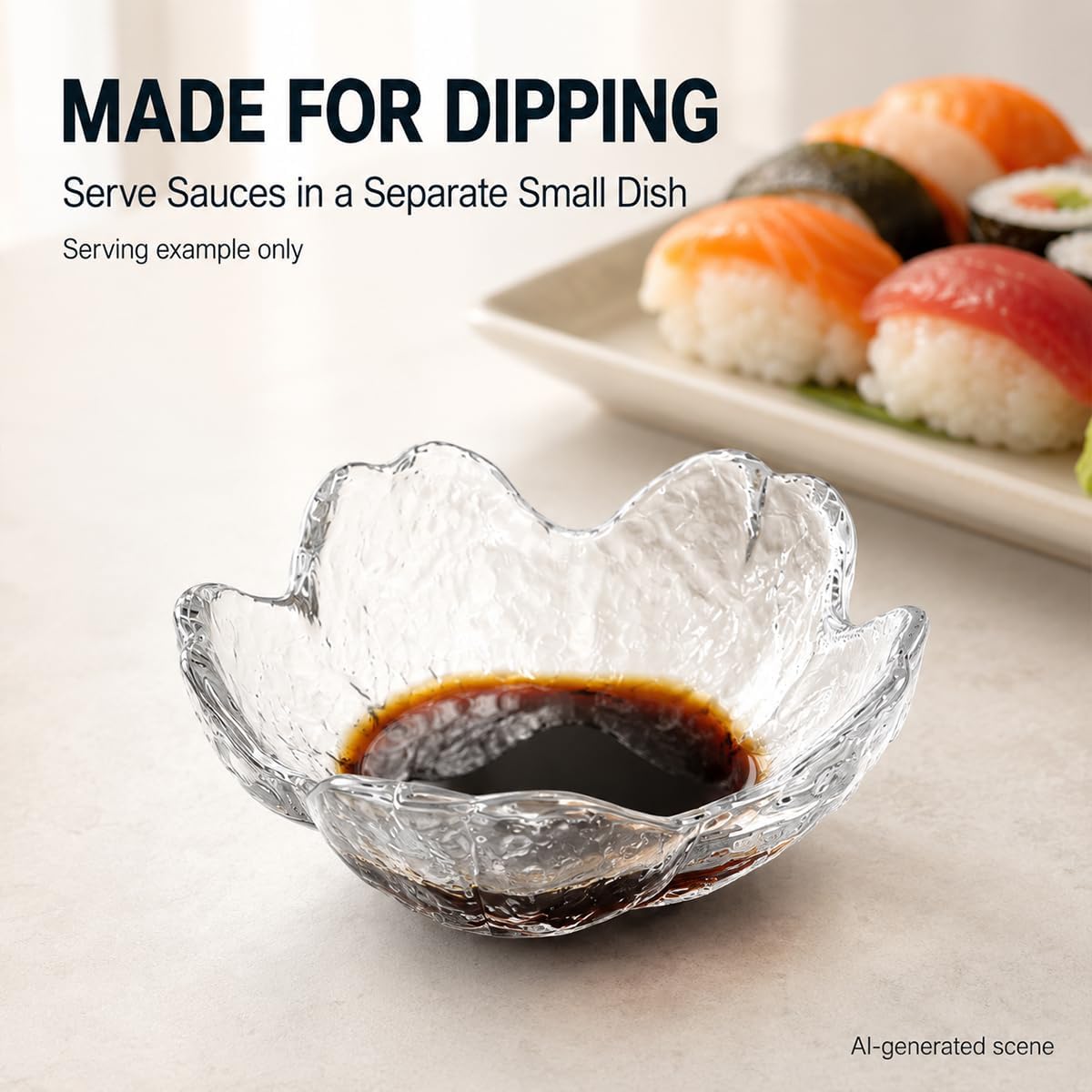 12 Clear Glass Sakura Dipping Bowls, 3.4-Inch Soy Sauce Dishes