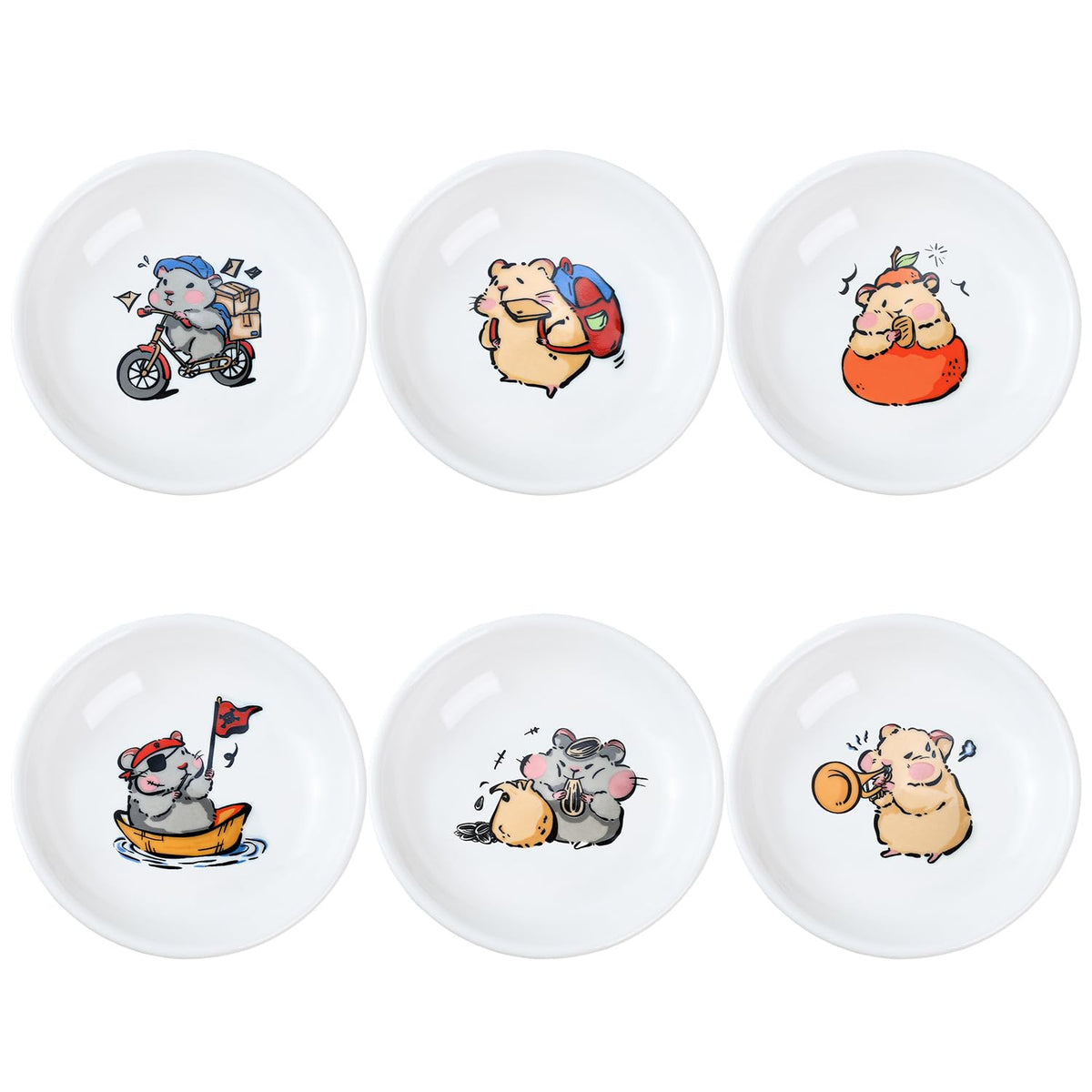 SOCOSY Super Cute Cartoon Animal Ceramic Sauce Dishes, Seasoning Dishes, Little Cat Dog Bird Feeding Bowls, Sushi Soy Dipping Bowls, Appetizer Plates, Dessert Plates, Set of 6-Cats-5 Inch