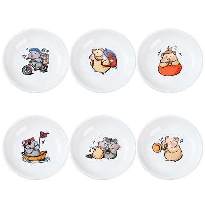 SOCOSY Super Cute Cartoon Animal Ceramic Sauce Dishes, Seasoning Dishes, Little Cat Dog Bird Feeding Bowls, Sushi Soy Dipping Bowls, Appetizer Plates, Dessert Plates, Set of 6-Cats-5 Inch