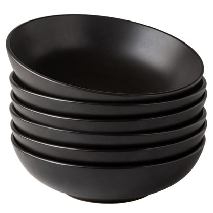 AmorArc 8.75‘’ Large Pasta Bowls, 42 ounce Deep Stoneware Bowls Set of 4 for Kitchen, Wide Bowl for Pasta/Salad/Fruit/Oatmeal/Soup, Microwave&Dishwasher Safe-Matte Black