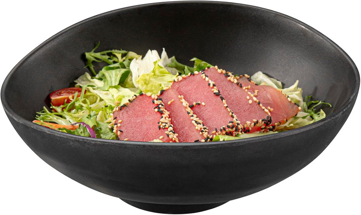 Restaurantware Voga 44 Ounce Serving Bowls 2 Premium Dinner Bowls - Top Rack Dishwashable Unique Black Melamine Salad Bowls Serve Hot And Cold Foods For Parties Or Events