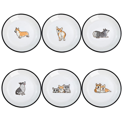 Funny Fidgety Chef Cat Pattern Ceramic Sauce Dishes, Seasoning Dishes, Sushi Soy Dipping Bowls, Appetizer Plates, Dessert Plates, Bird Feeding Bowls, Set of 6 - 5 Inch