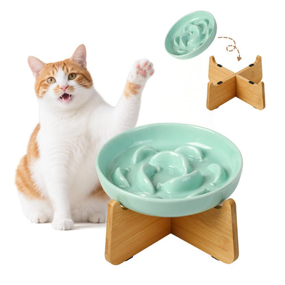 Ceramic Slow Feeder Cat Bowl, 6.3'' Wide Whisker Friendly Cat Puzzle Feeder