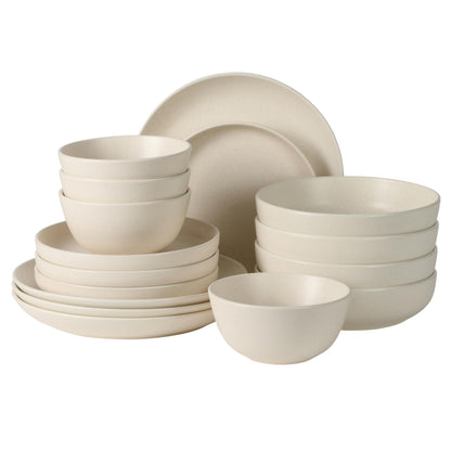 Gibson Elite Tribeca Loft 16-Piece Dinnerware Set – Matte Black and Blue Reactive Glaze Stoneware, Double Bowl Round Plates and Bowls – Modern Rustic Dinnerware for 4, Dishwasher & Microwave Safe