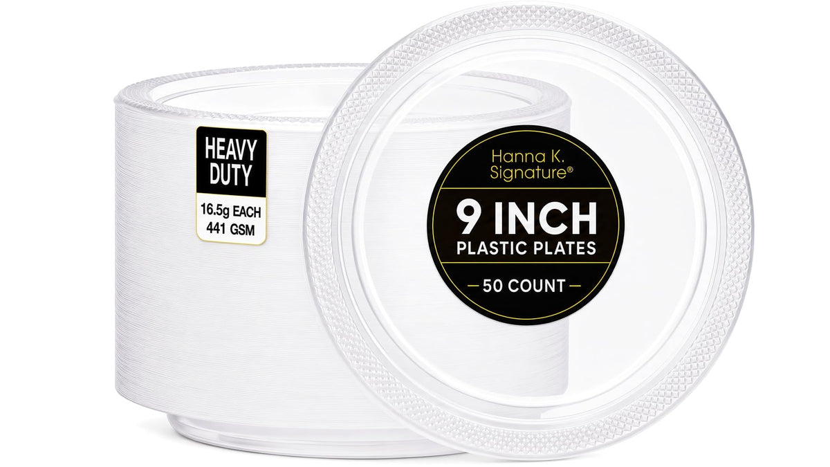 Silver Solid Color Premium Heavy Weight Plastic Dinner Plate (9") 50 Count - Premium Plastic, Elegant & Durable, Perfect for Events