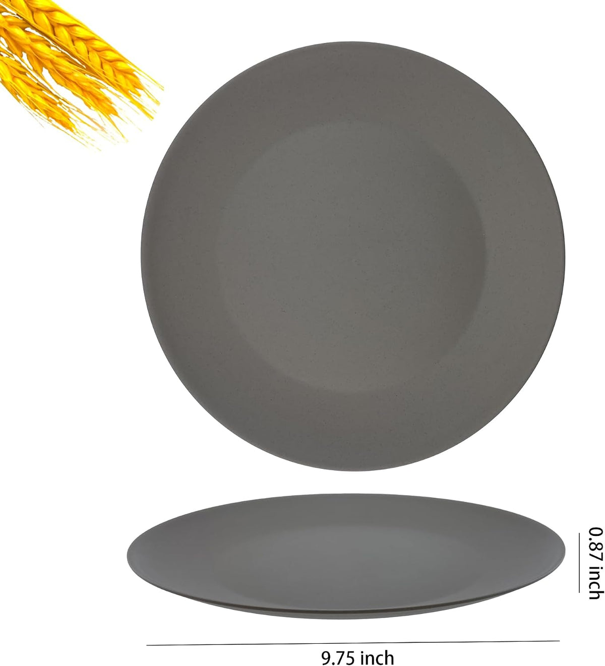 Wheat Straw Plate set 8, 10inch Reusable Plastic Plates Grey Stone