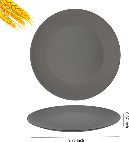 Wheat Straw Plate set 8, 10inch Reusable Plastic Plates Grey Stone
