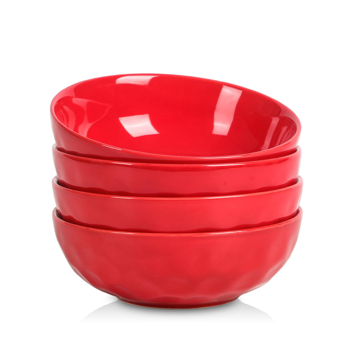 vicrays Ceramic Salad Bowls Set for Kitchen, Serving - 32 Ounce Soup Bowls, Pasta Bowls, Chip Resistant, Dishwasher Microwave Safe, Large, Fluted, stoneware, Set of 4 (Green)