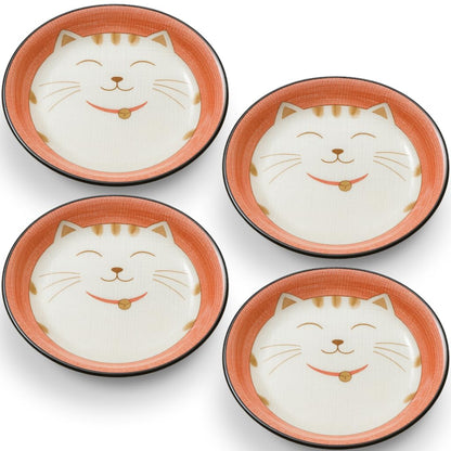 JapanBargain 2566, Set of 2 Japanese Porcelain Dipping Sauce Dishes for Appetizer Dessert Cake Snack with Maneki Neko Smiling Lucky Cat Pattern for Cat Lovers, Made in Japan, 4.75-inch, Blue
