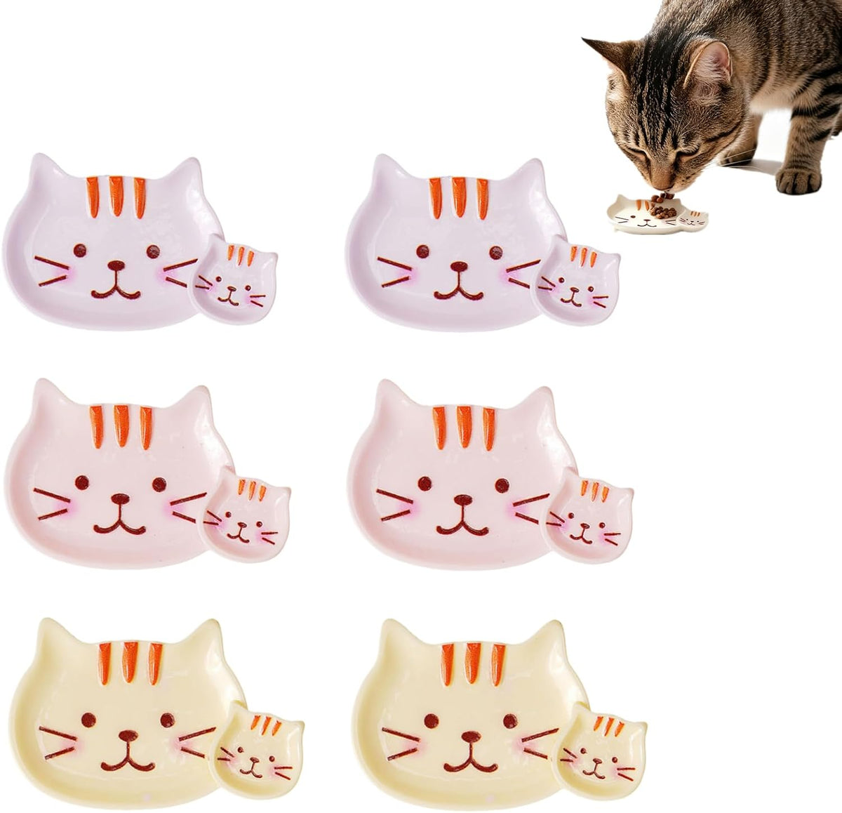 6 Pcs Plastic Cat Bowls, 5.4cm Wide, 3 Colors