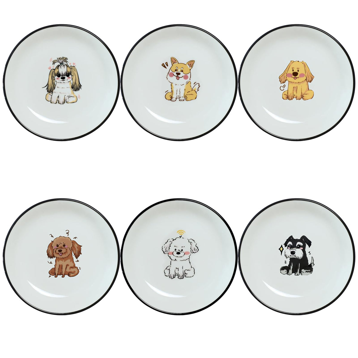 SOCOSY Super Cute Cartoon Animal Ceramic Sauce Dishes, Seasoning Dishes, Little Cat Dog Bird Feeding Bowls, Sushi Soy Dipping Bowls, Appetizer Plates, Dessert Plates, Set of 6-Cats-5 Inch