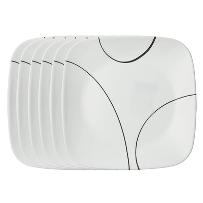 Corelle Vitrelle 6-Piece (22-Oz) Cereal Soup Bowls, Triple Layer Glass and Chip Resistant, Lightweight Square Dinnerware Bowl Set, Simple Lines