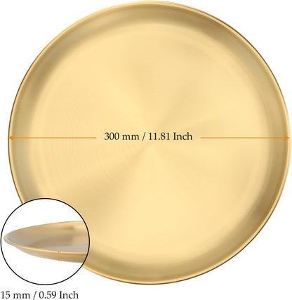 MUKCHAP 6PCS 12 Inch Gold Stainless Steel Plates, Flat Metal Dishes, Camping Serving Dinner Plates for Snack, BBQ