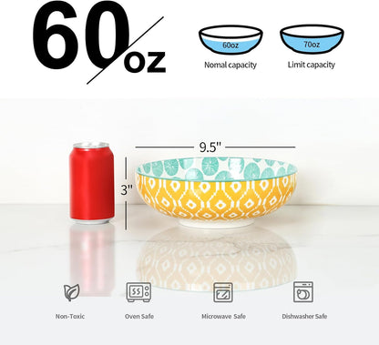 Selamica 60 OZ Ceramic Serving Bowls, Set of 3, Assorted Colors