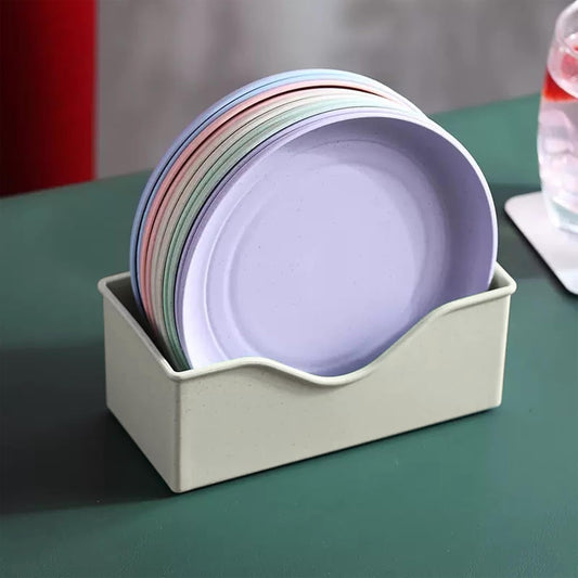 10 Pcs Wheat Straw Plates and 1 Pcs Storage Box Set, 5.5-inch Thickened Plastic Dish, Side Dish Plate, Dried Fruit Bowl, Home Storage Plate, Lightweight Unbreakable Dinnerware Set (Round - Shallow)