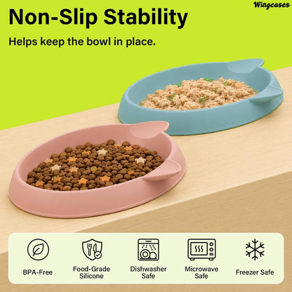 Kitten Food Bowl 2pcs Silicone Cat Bowls Plates for Wet Food
