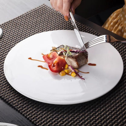 Dining Plates White Ceramic Steak Plate Sushi Cake Dessert Flat Plate Characteristic Hotel Restaurant Dinner Plate Round Western Food Plate Ceramic Dinner Plates，12 Inches