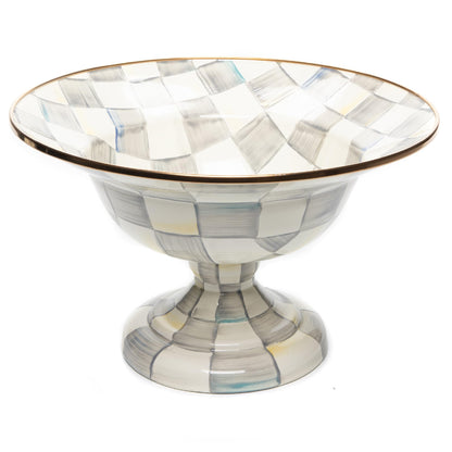 MACKENZIE-CHILDS Enamel Compote, Large, Brown-and-White Mocha Check